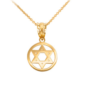 Yellow Gold Encircled Star of David Pendant Necklace
