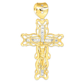 Extra Large gold filigree CZ crucifix pendant for men.