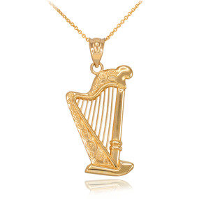 Yellow Gold Harp Pendant Necklace