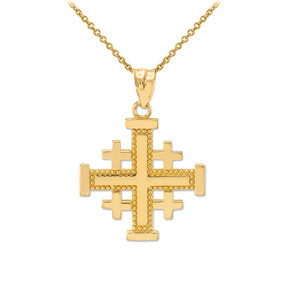 Yellow Gold Jerusalem Cross Pendant Necklace