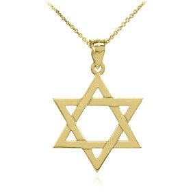 Yellow Gold Jewish Star of David Charm Pendant Necklace (Small)