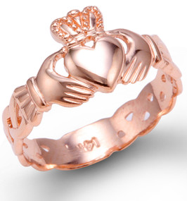 Rose Gold Ladies Claddagh Trinity Band Ring