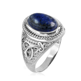 Sterling Silver Celtic Trinity Lapis Lazuli Gemstone Statement Ring
