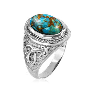 Silver Celtic Ring with Blue Copper Turquoise Gemstone.