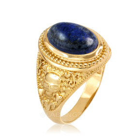 Gold Skull and Bone Lapis Lazuli Statement Ring.