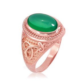 Rose Gold Celtic Trinity Green Onyx Gemstone Ring