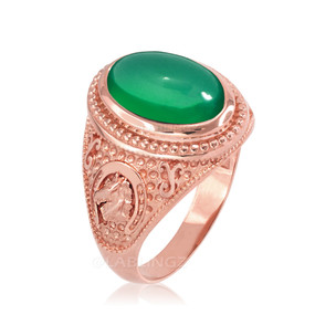 Rose Gold Green Onyx Lucky Horse Shoe Gemstone Ring
