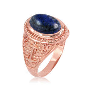 Rose Gold Marine Anchor Lapis Lazuli Gemstone Ring