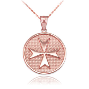 Rose Gold Knights Templar Maltese Cross Medallion Pendant Necklace