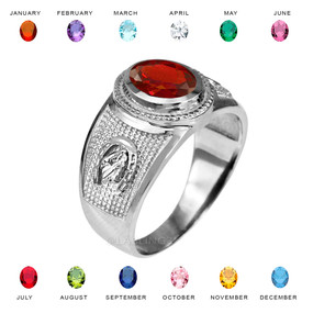 Sterling Silver Lucky Horseshoe Birthstone CZ Ring