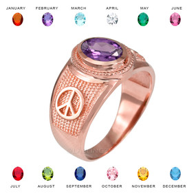 Rose Gold Peace Sign Band CZ Birthstone Ring