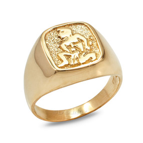 Gold Aquarius Mens Zodiac Ring
