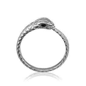 White Gold Ouroboros Snake Black Diamond Ring