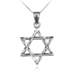 White Gold Jewish Star of David DC Charm Necklace