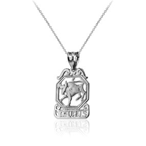 White Gold Open Design Taurus Zodiac Charm Necklace