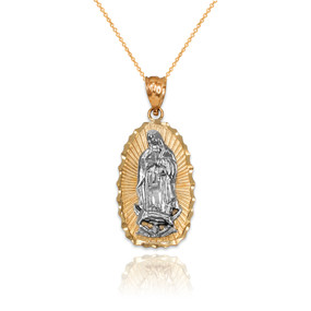 Two-Tone Yellow & White Gold Virgin Mary DC Pendant Necklace