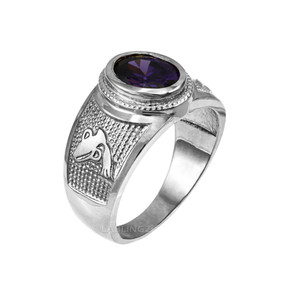 Sterling Silver Aquarius Zodiac Sign February Birthstone Purple CZ Ring
