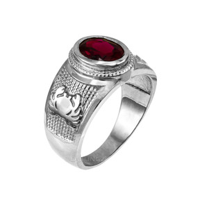 White Gold Cancer Zodiac Sign July Birthstone Red CZ Ring