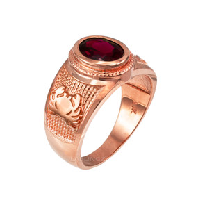 Rose Gold Cancer Zodiac Sign July Birthstone Red CZ Ring