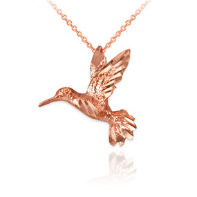 Rose Gold Flying Hummingbird DC Charm Necklace