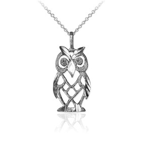 White Gold Owl Filigree DC Charm Necklace