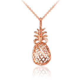 Rose Gold Pineapple Filigree DC Charm Necklace