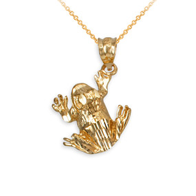 Polished DC Yellow Gold Frog Charm Necklace