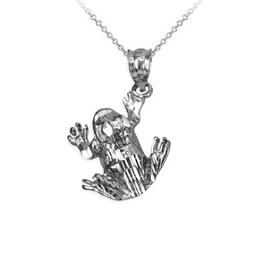 Polished DC White Gold Frog Charm Necklace