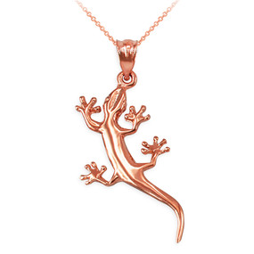 Polished Rose Gold Lizard Charm Necklace
