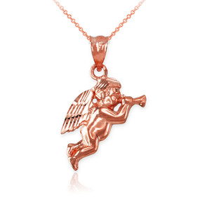 Polished Rose Gold Trumpeting Angel DC Charm Necklace