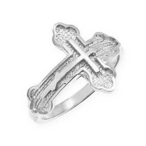 White Gold Eastern Orthodox Cross Ring