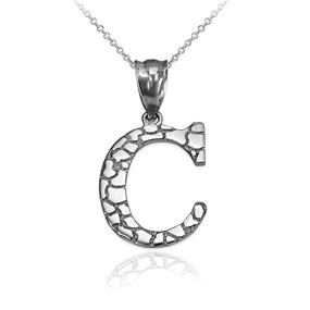 Sterling Silver Nugget Initial Letter "C" Pendant Necklace