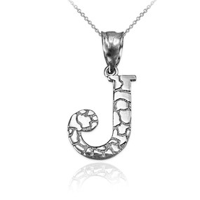 Sterling Silver Nugget Initial Letter "J" Pendant Necklace