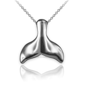 Polished White Gold Whale Tail Charm Necklace