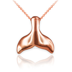 Polished Rose Gold Whale Tail Charm Necklace