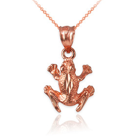 Rose Gold Textured DC Frog Charm Necklace