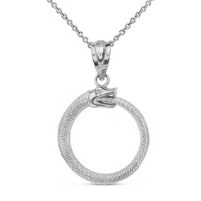 Sterling Silver Ouroboros Tail Biting Snake Pendant Necklace