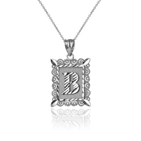 White Gold Filigree Alphabet Initial Letter "B" DC Charm Necklace