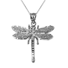 Solid White Gold Dragonfly DC Pendant Necklace