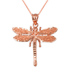 Solid Rose Gold Dragonfly DC Pendant Necklace