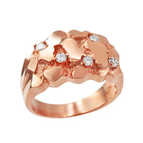 Mens Rose Gold CZ Nugget Ring