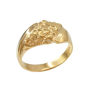 Mens Yellow Gold Diamond-shape Nugget Ring