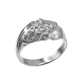 Mens Sterling Silver Diamond-shape Nugget Ring