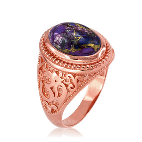Rose Gold Om (aum) Oval Purple Copper Turquoise Ring