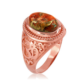 Rose Gold Om (aum) Oval Orange Copper Turquoise Ring