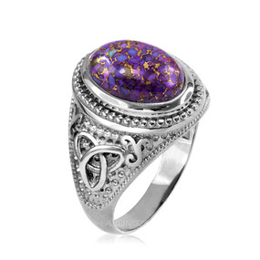Sterling Silver Celtic Trinity Purple Copper Turquoise Ring