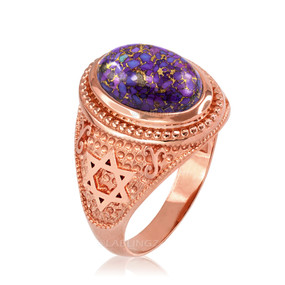 Rose Gold Jewish Star of David Purple Copper Turquoise Ring