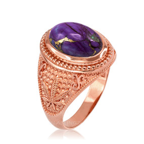 Rose Gold Marijuana Weed Purple Copper Turquoise Ring