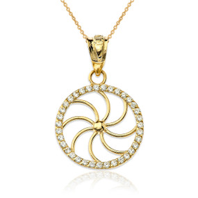 Gold Diamond Armenian Eternity Filigree Charm Necklace