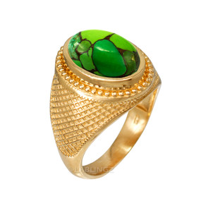 Yellow Gold Green Copper Turquoise Statement Ring